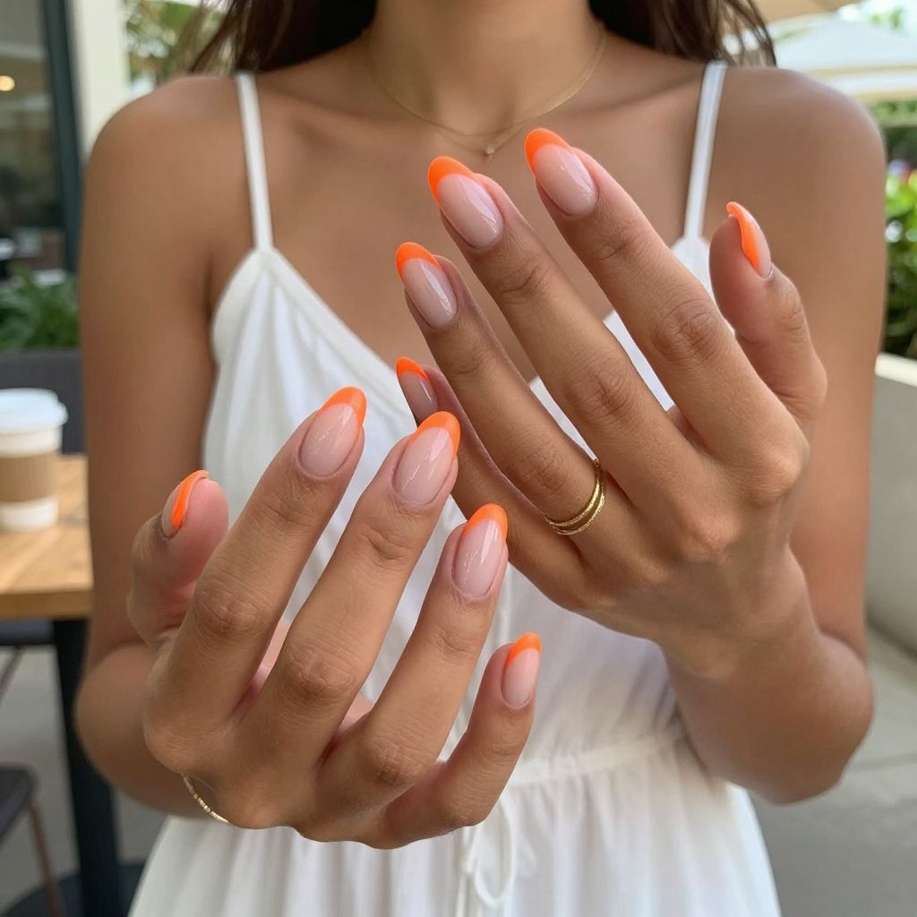 Neon Orange Tips with Sheer Base