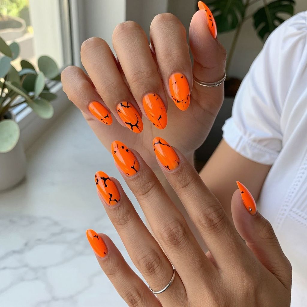 Neon Orange with Black Marble