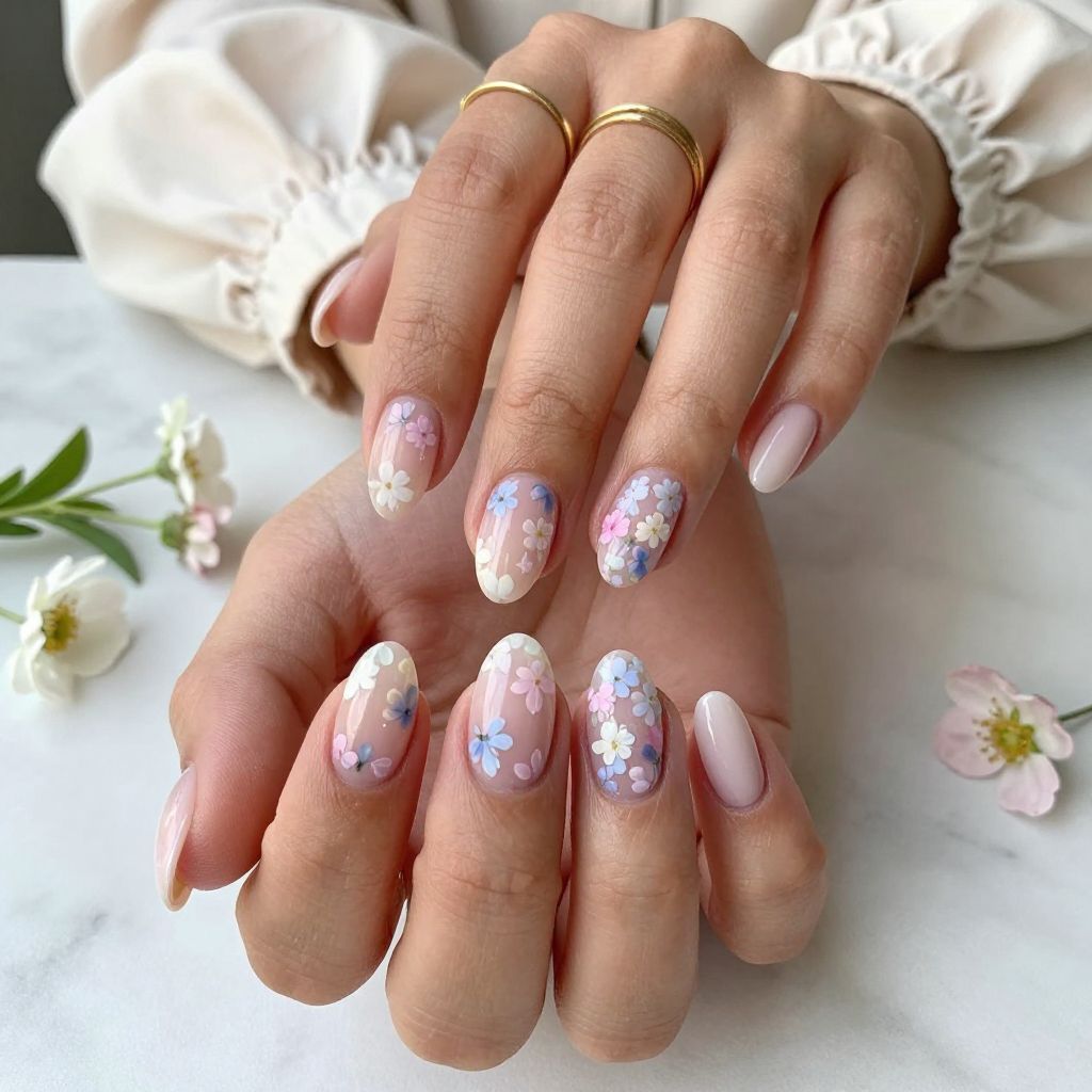 Clear Nails with Suspended Flowers