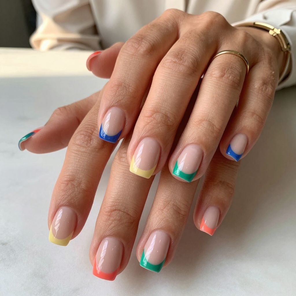 Classic French Tips with a Colorful Twist