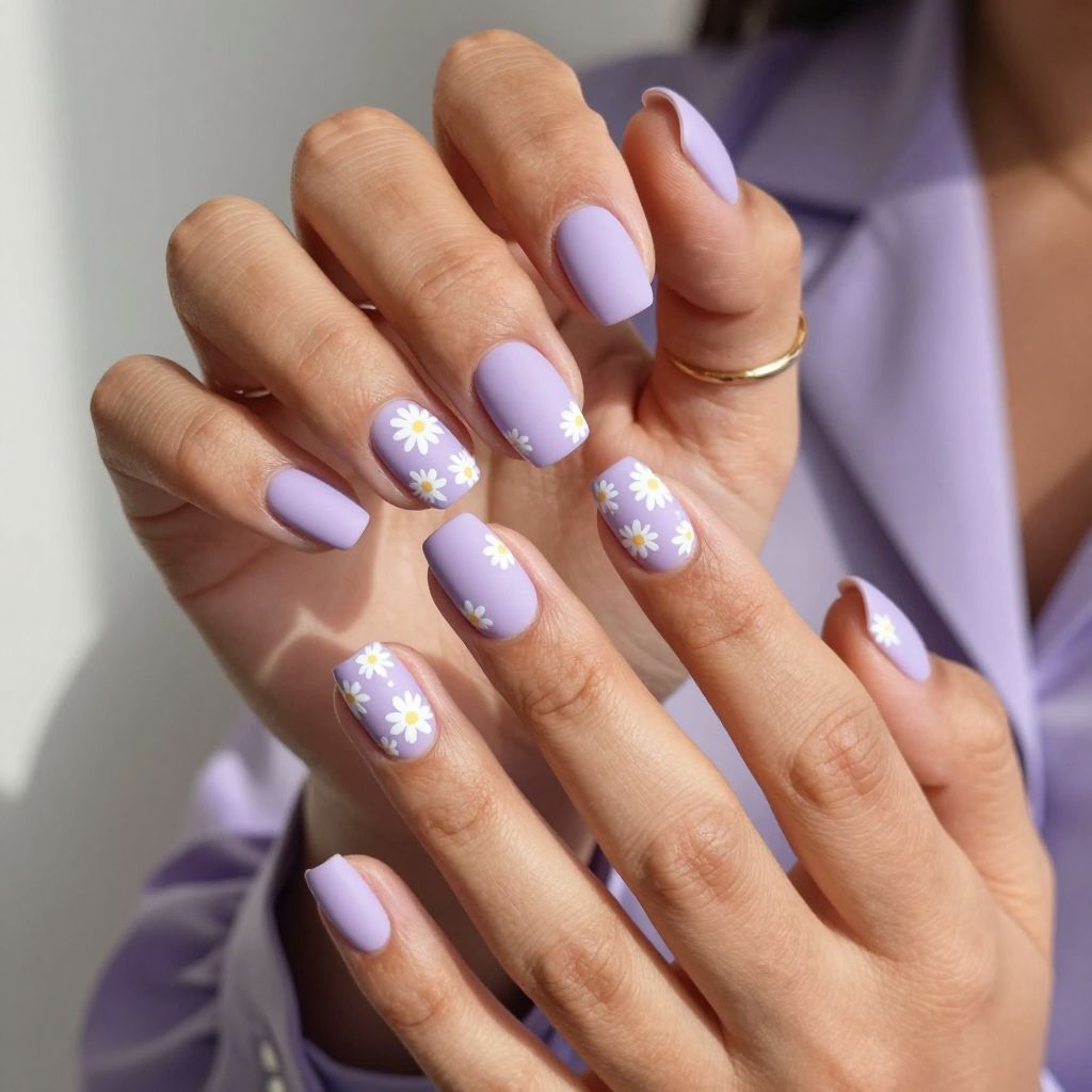 Soft Lavender Matte with White Daisies