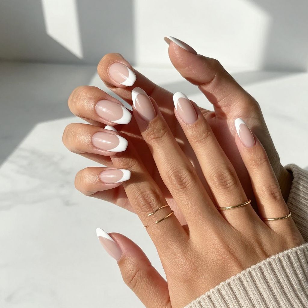Nude Base with White Chevron Tips