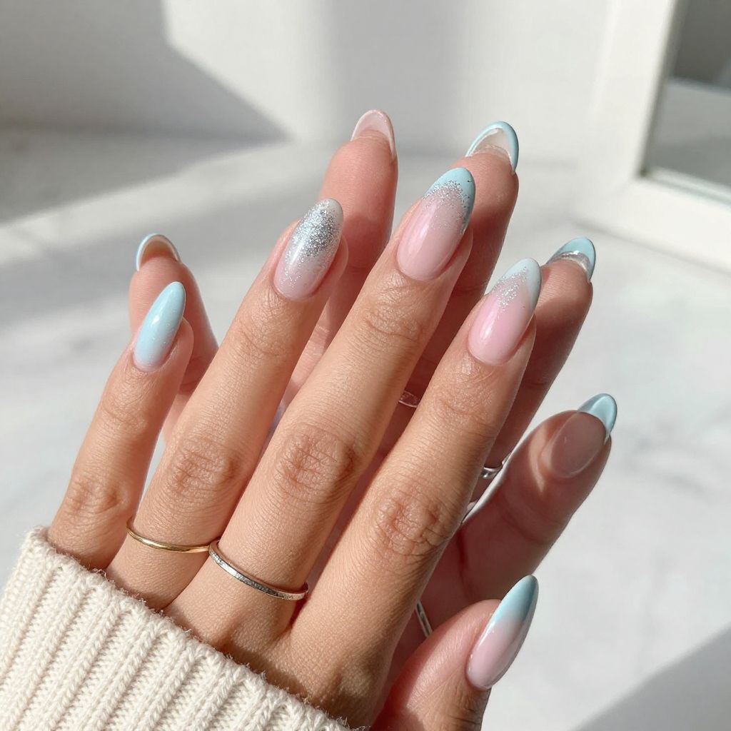 Glitter French Tips over Pastel Base