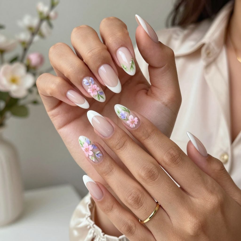 Delicate Floral French Tips