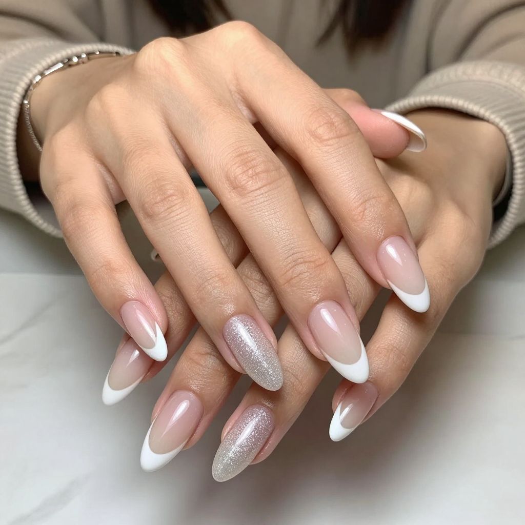 French Tips with Glitter Fade