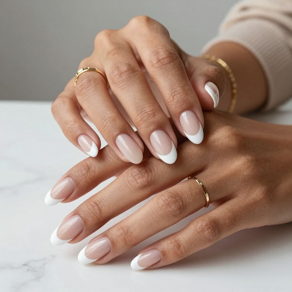 Classic Crisp White Almond French Tips