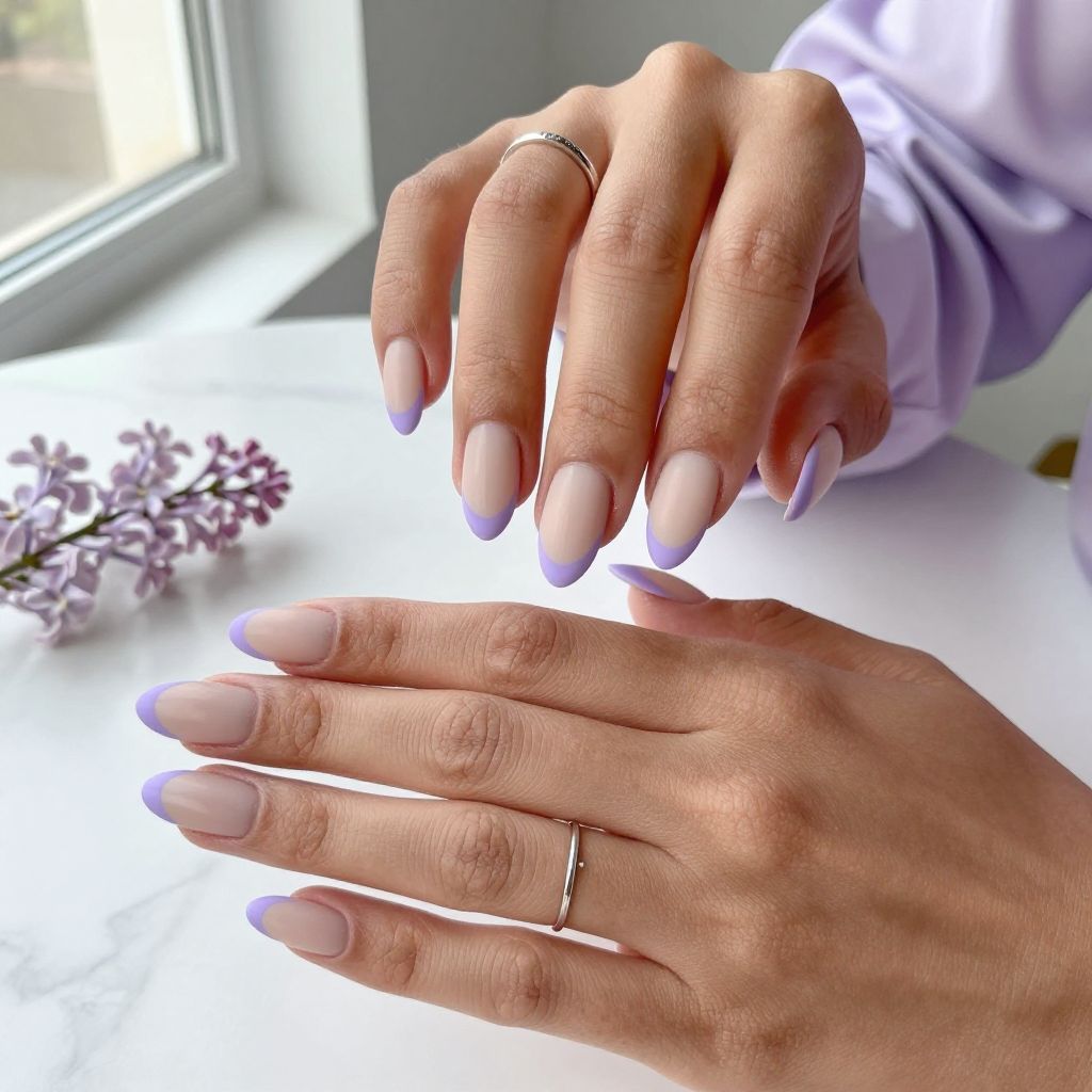 Soft Lilac Almond French Tips with Matte Finish