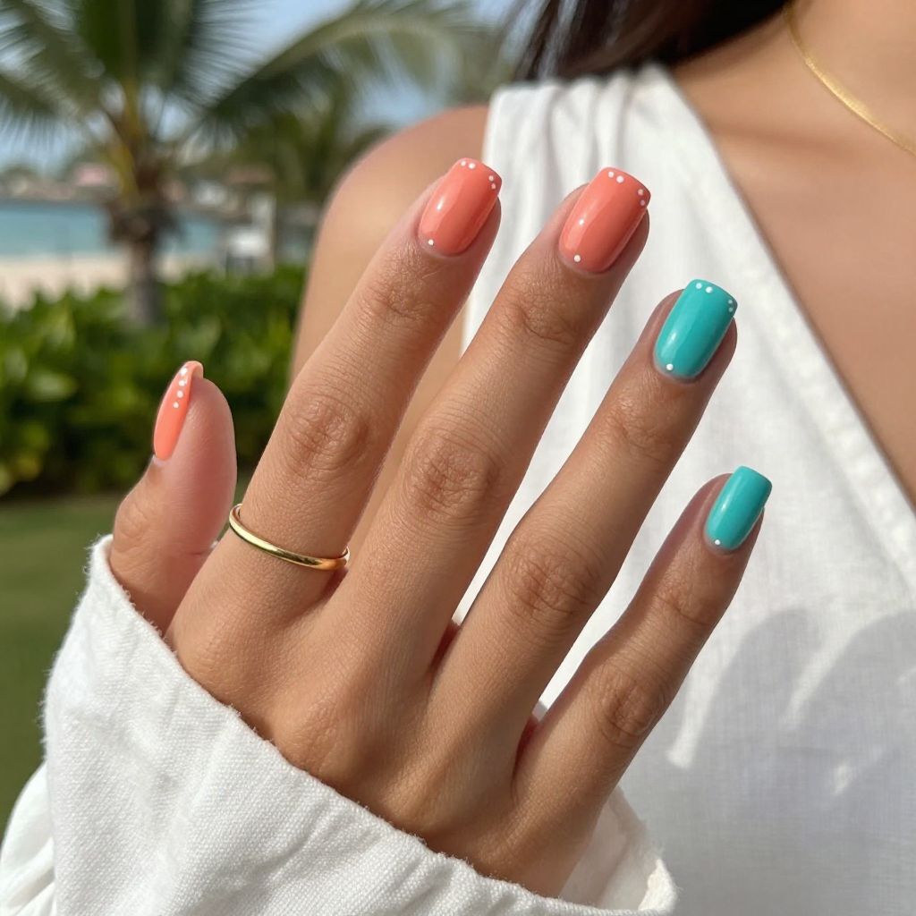 Coral and Turquoise Combo Nails