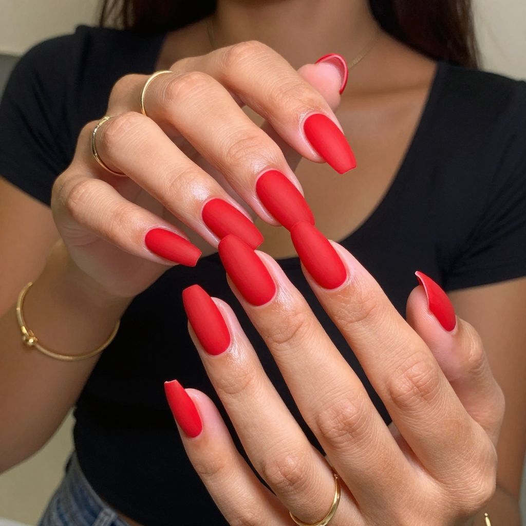Fiery Red with Matte Finish Nails