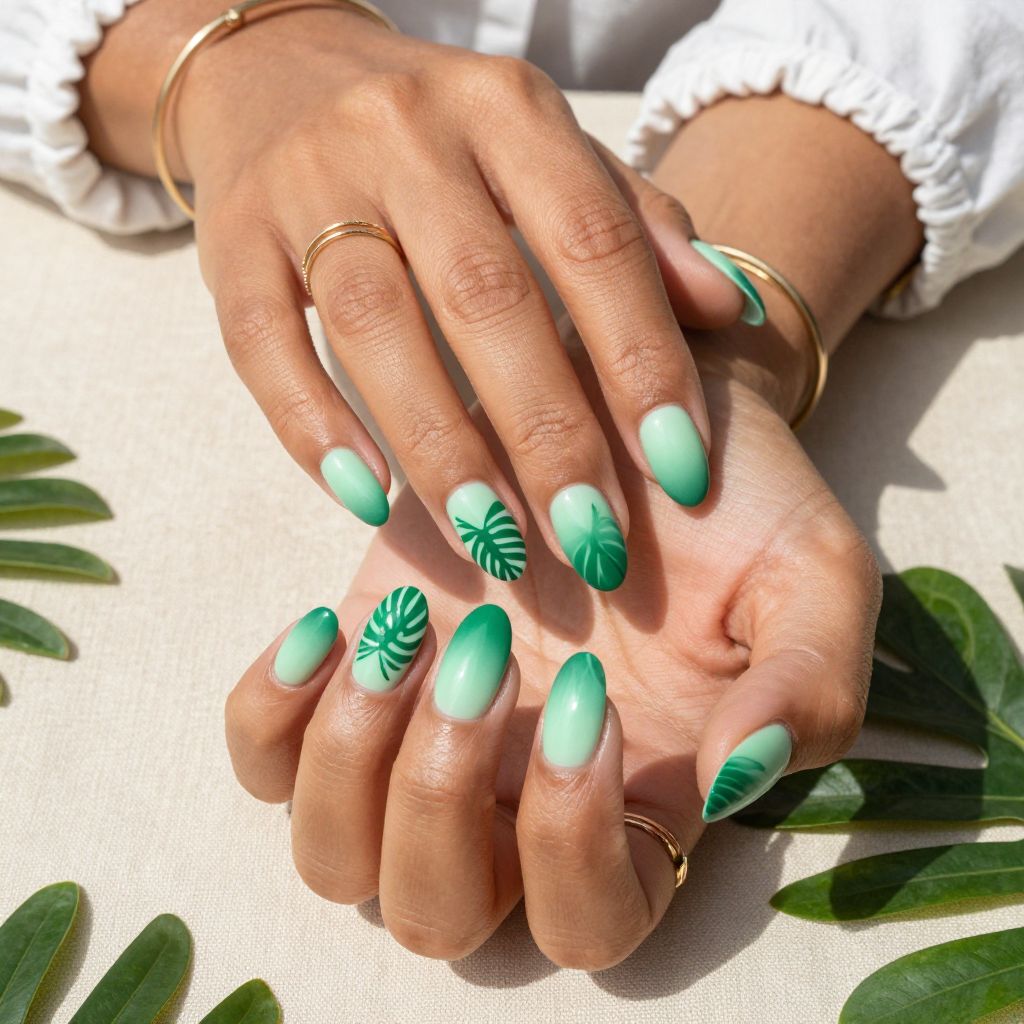 Tropical Green Gradient Nails