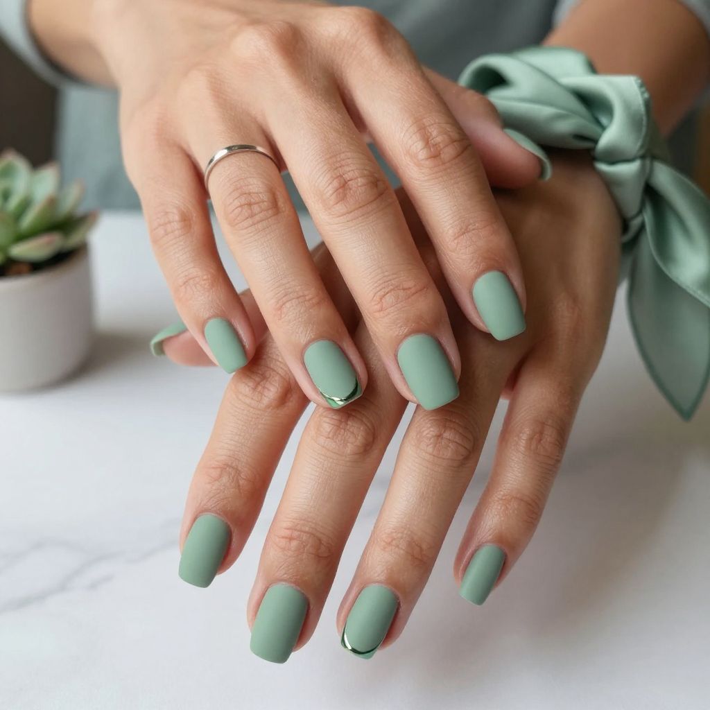 Matte Sage Elegance Nails