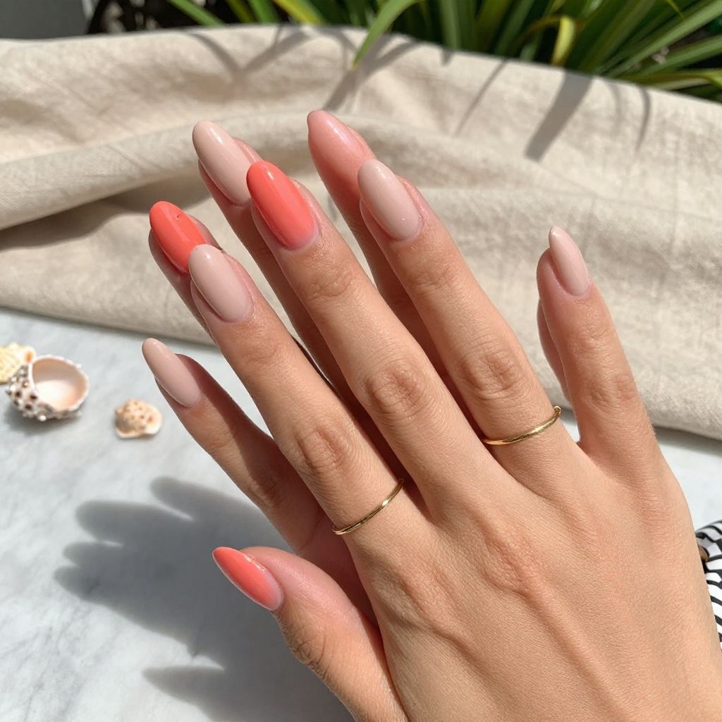 Bright Coral Accents Nails