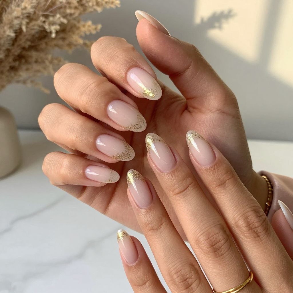 Golden Glitter Tip Twist Nails