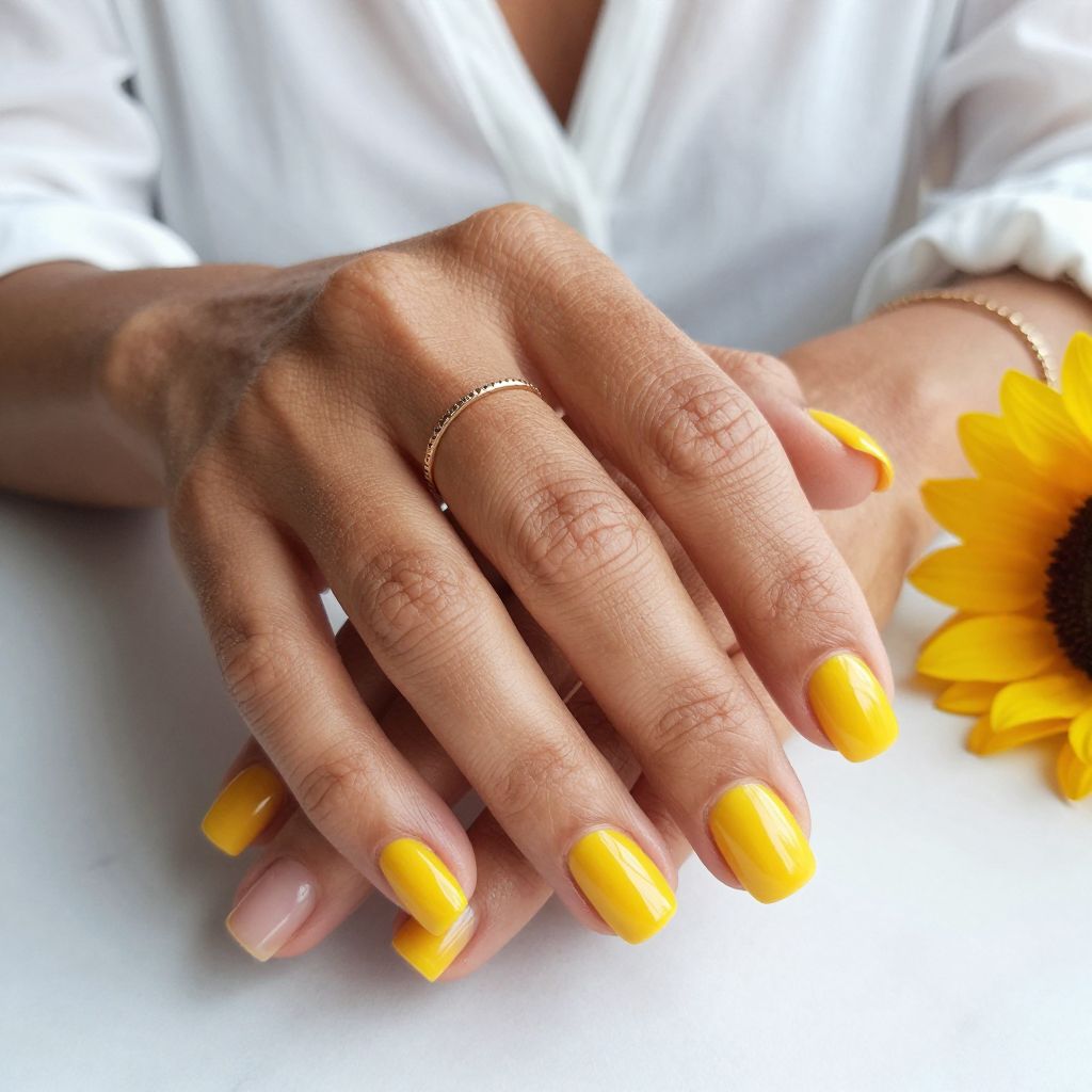 Bright Sunflower Yellow Nails