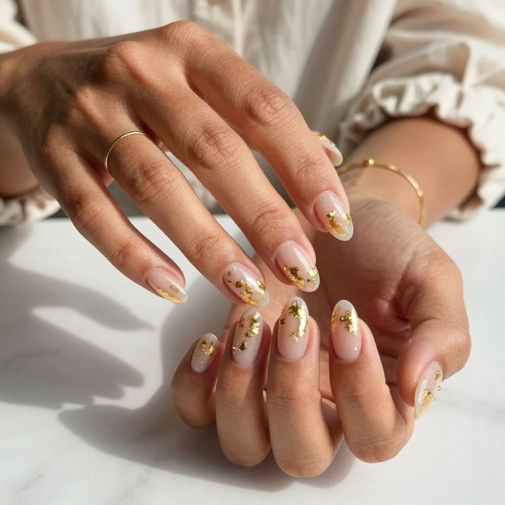 Clear Jelly with Gold Foil Nails