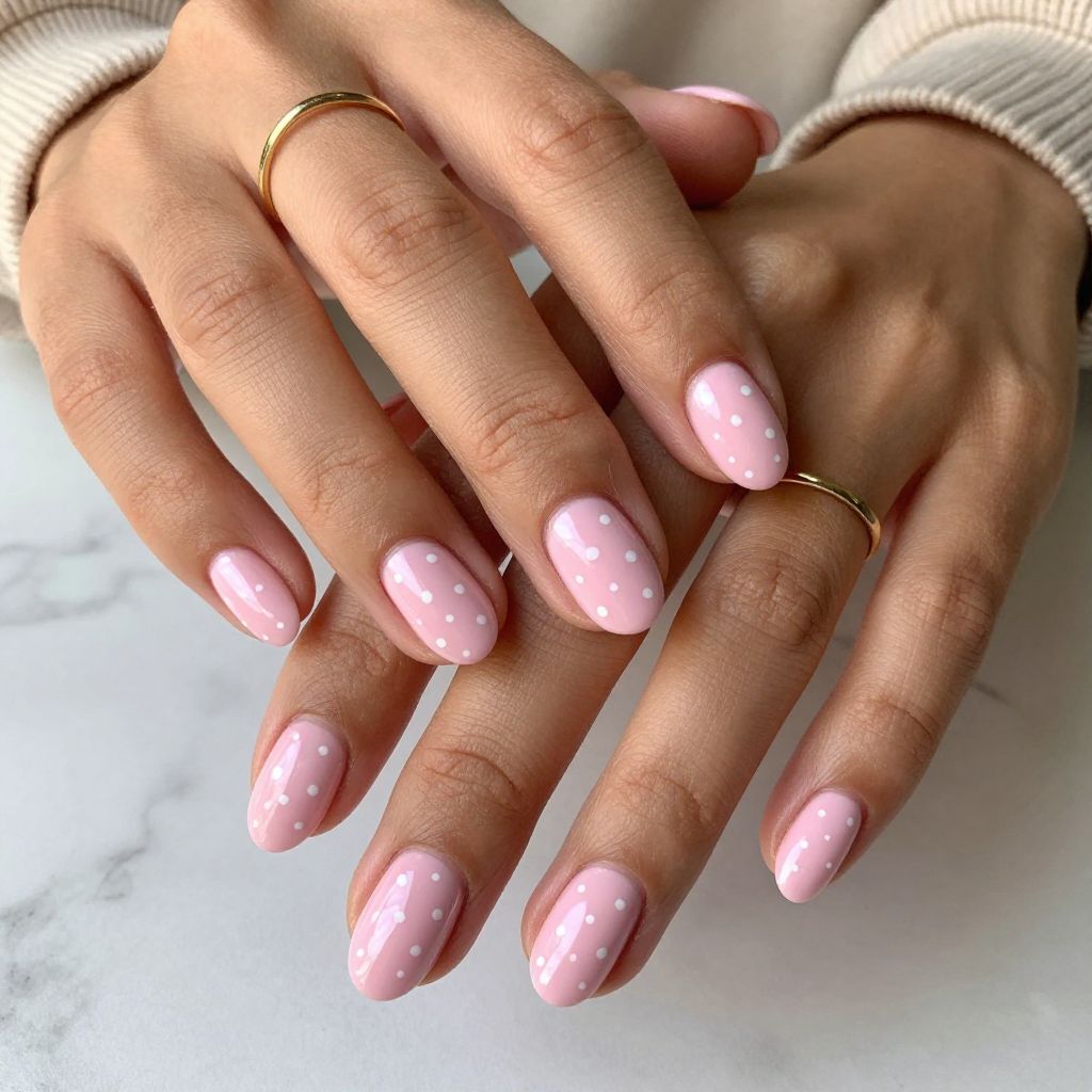 Baby Pink with White Polka Dots