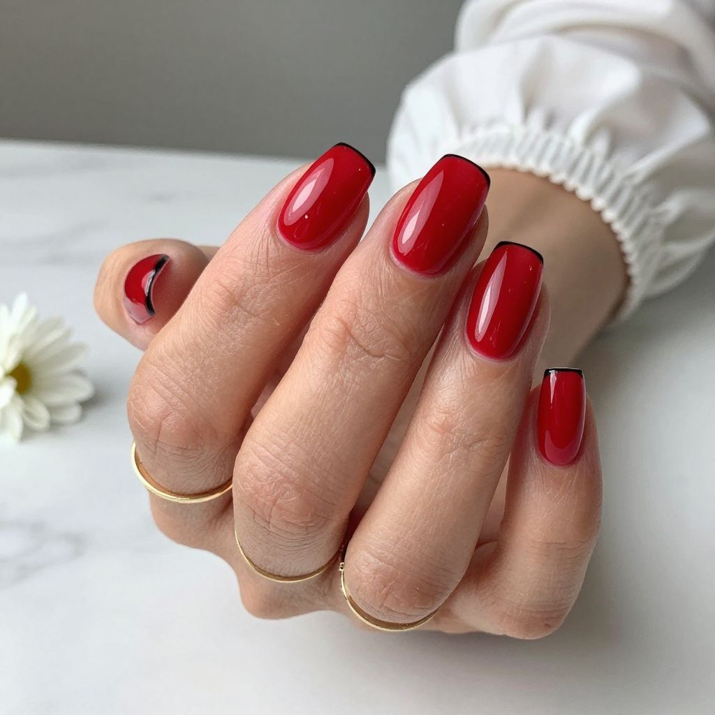 Red Jelly Nails with Black French Tips