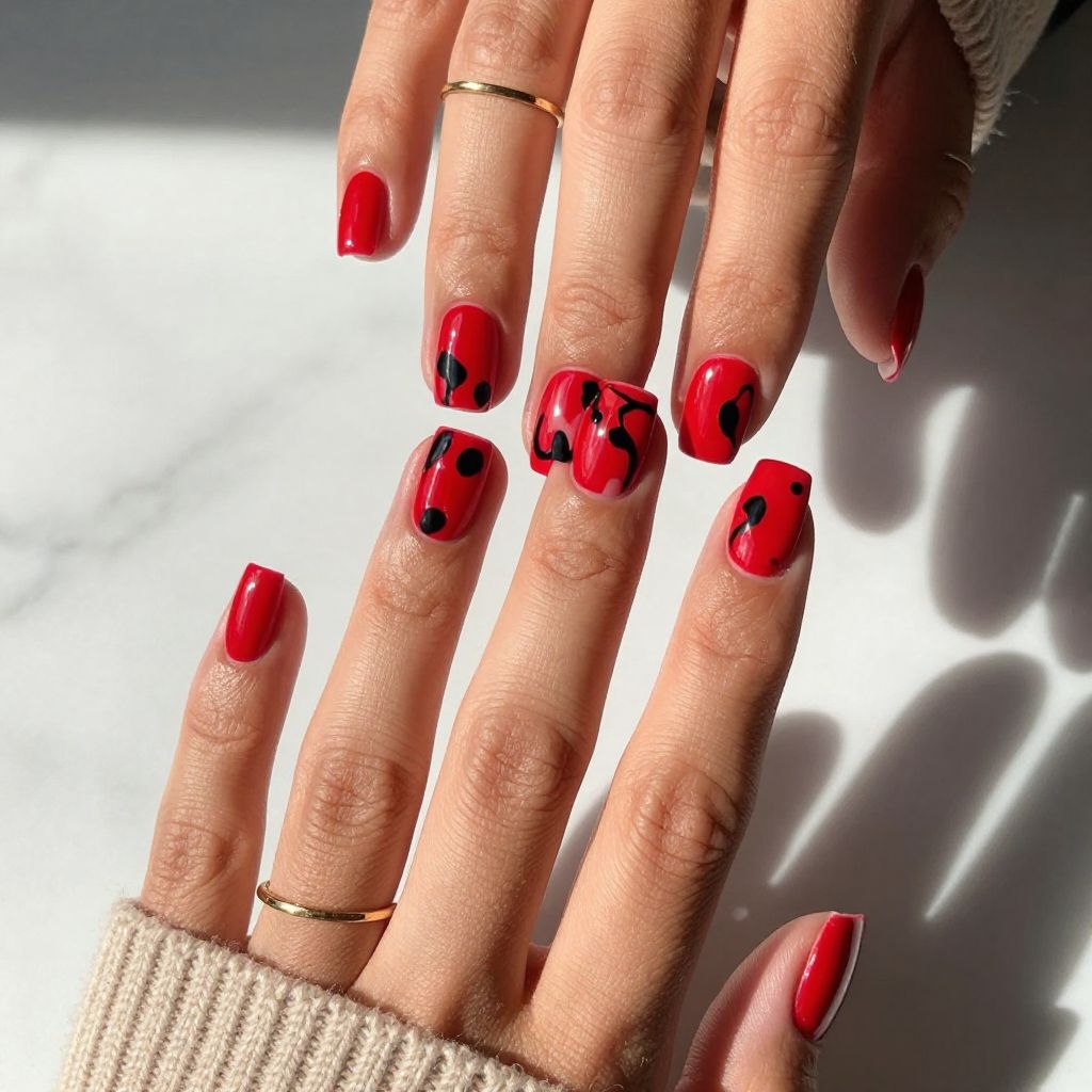 Abstract Red and Black Polished Splotches