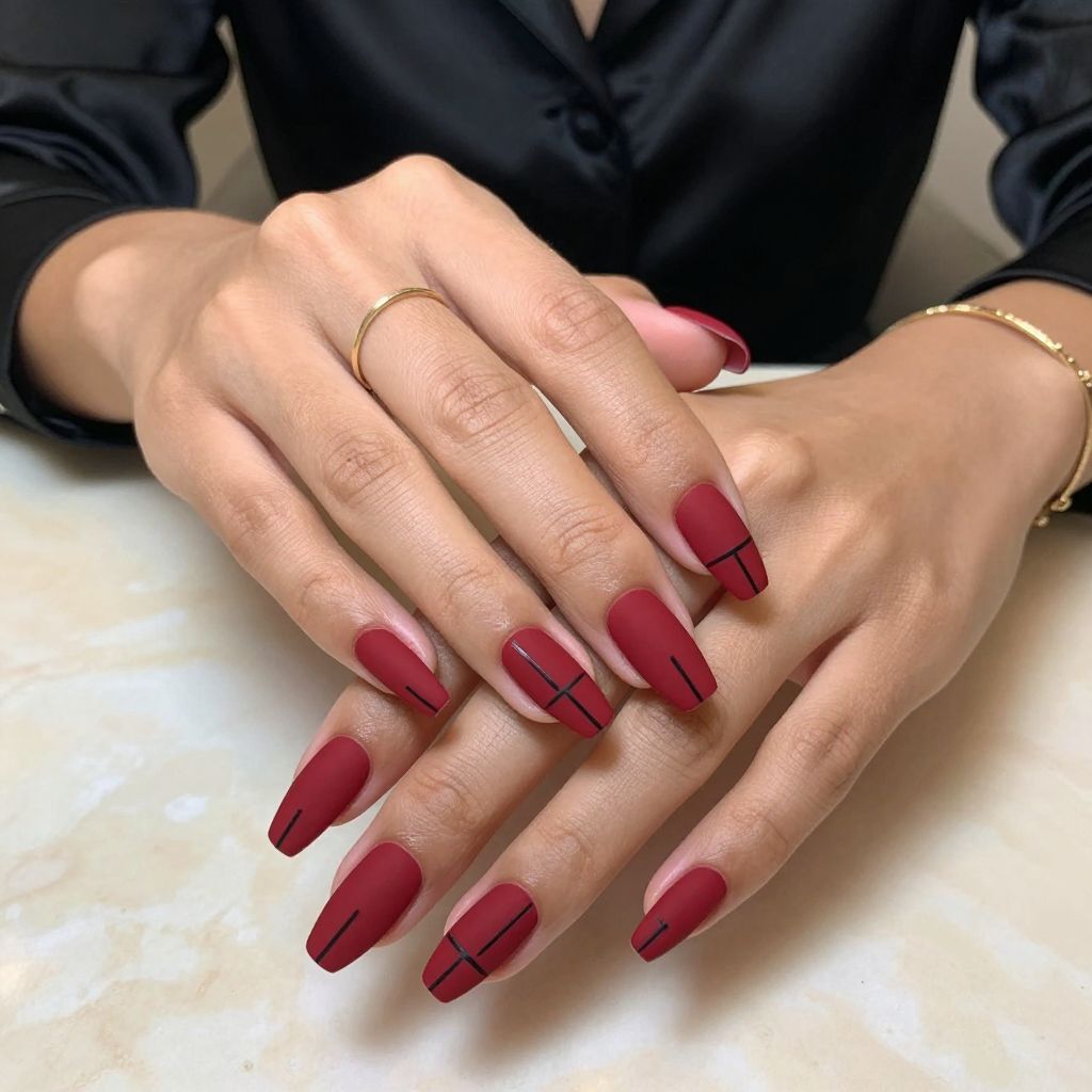Red Matte with Thin Black Geometric Lines