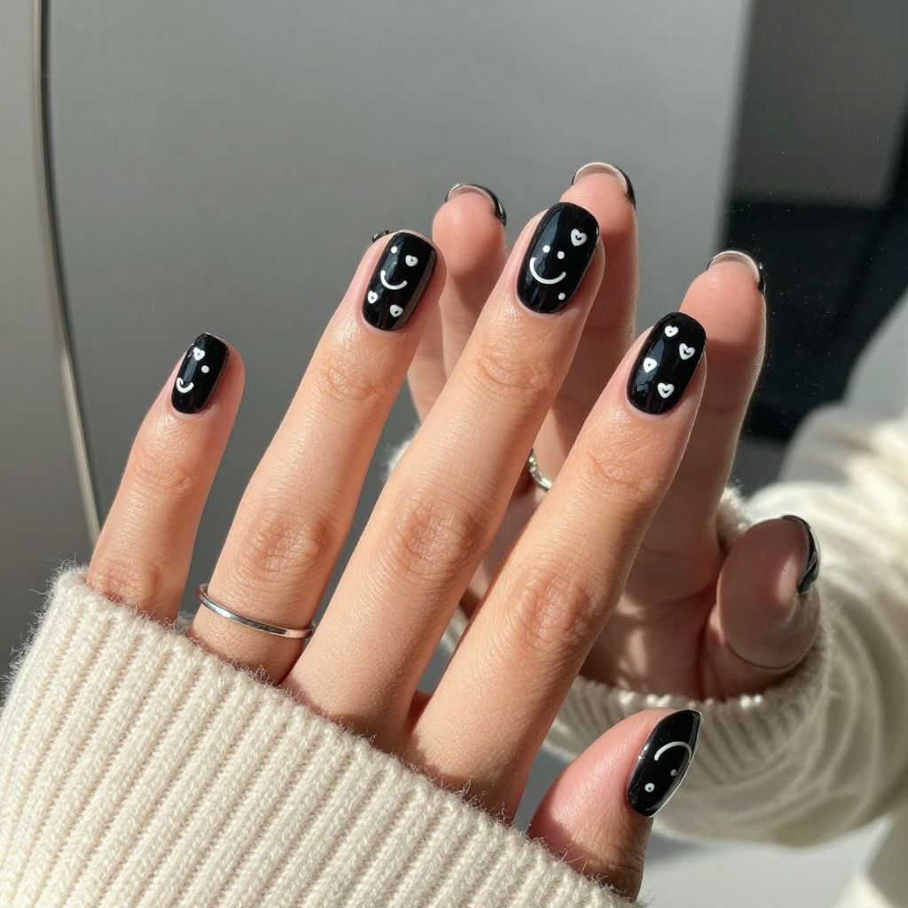 Polished Black With White Emoji Art