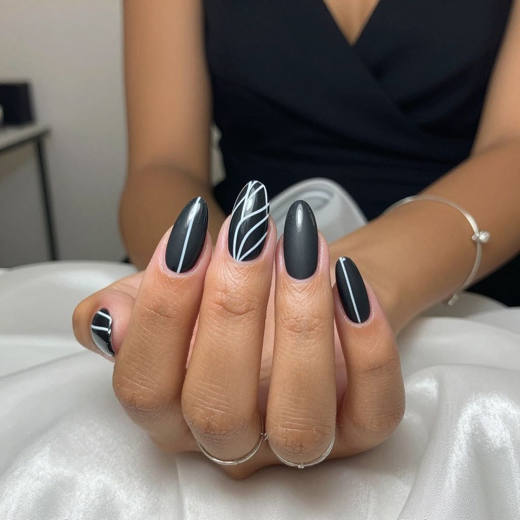 Matte Black with Glossy White Stripes