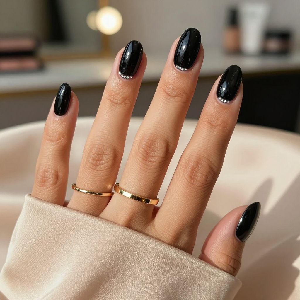 Black Cat Eye with Rhinestone Crescent