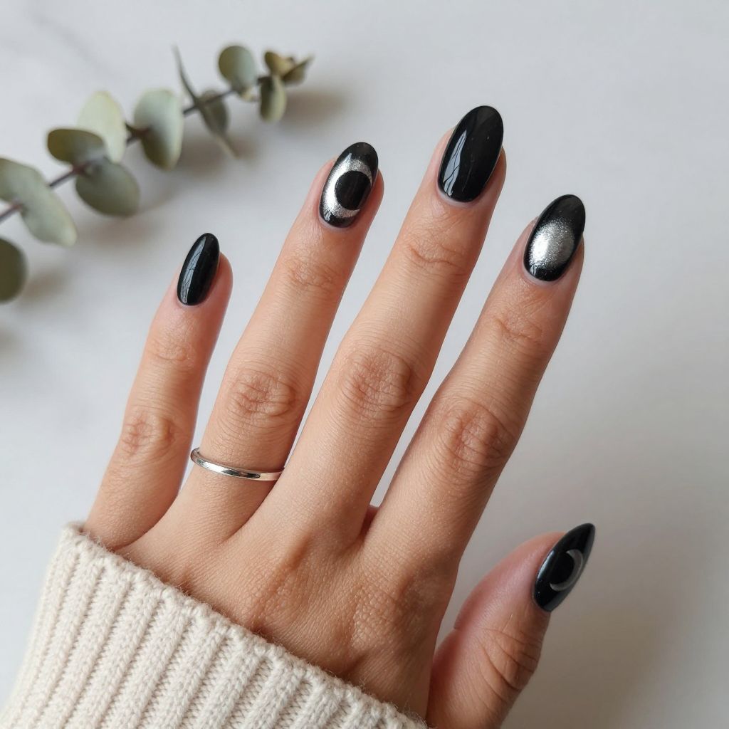 Sheer Black with Silver Moon Phases