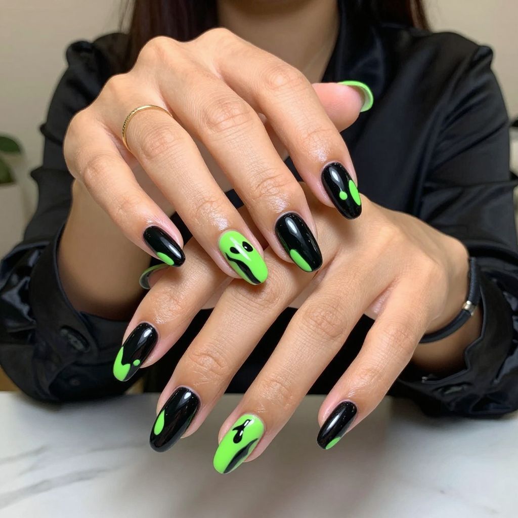 Sleek Black with Neon Green Drips