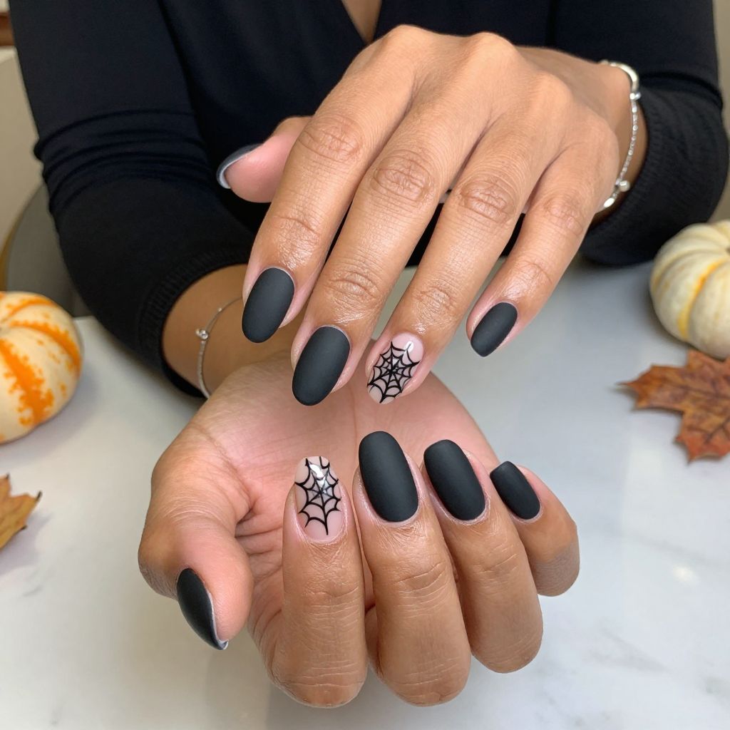 Matte Black with Glossy Spider Web Accents