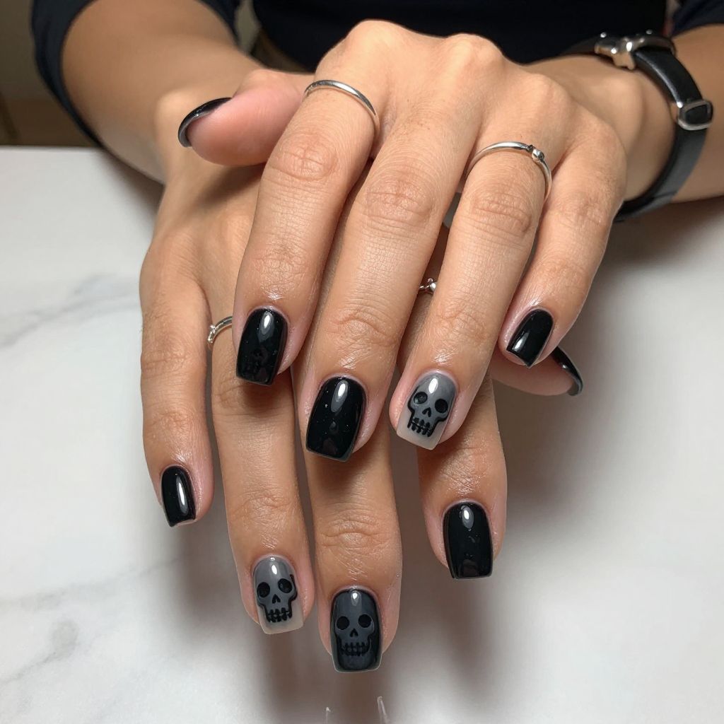 Glossy Black with Matte Skulls