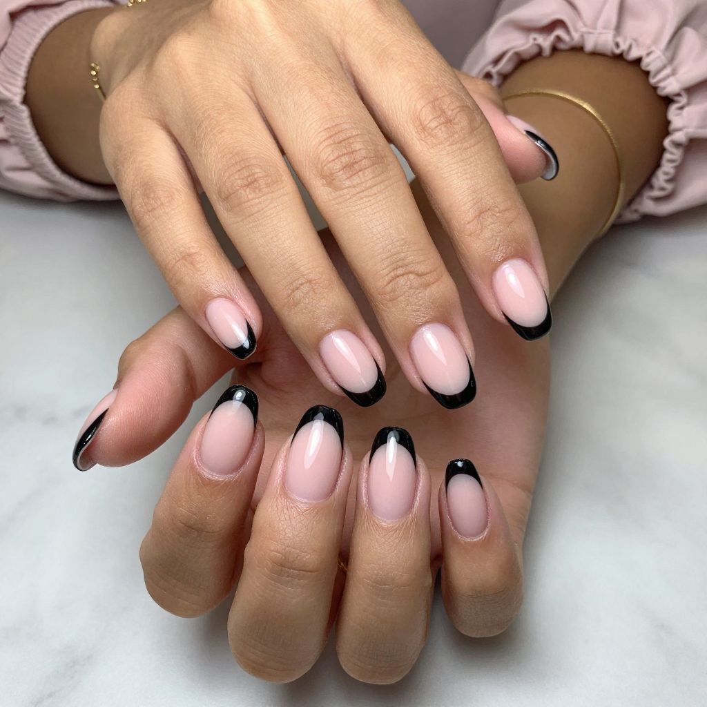 Black Tips on French Manicure Base