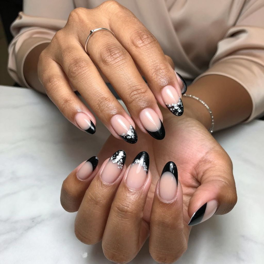 Black Tips with Silver Foil Accents