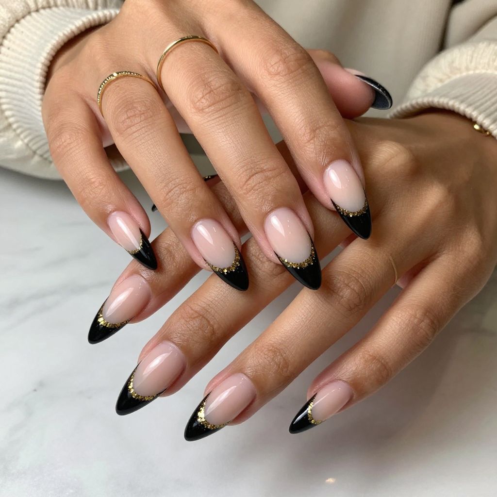 Black Tips with Gold Glitter Accents