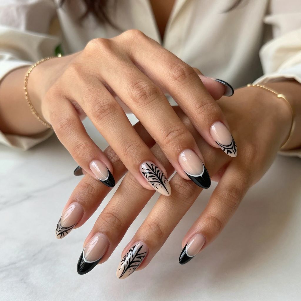 Black Tips with White Tribal Patterns