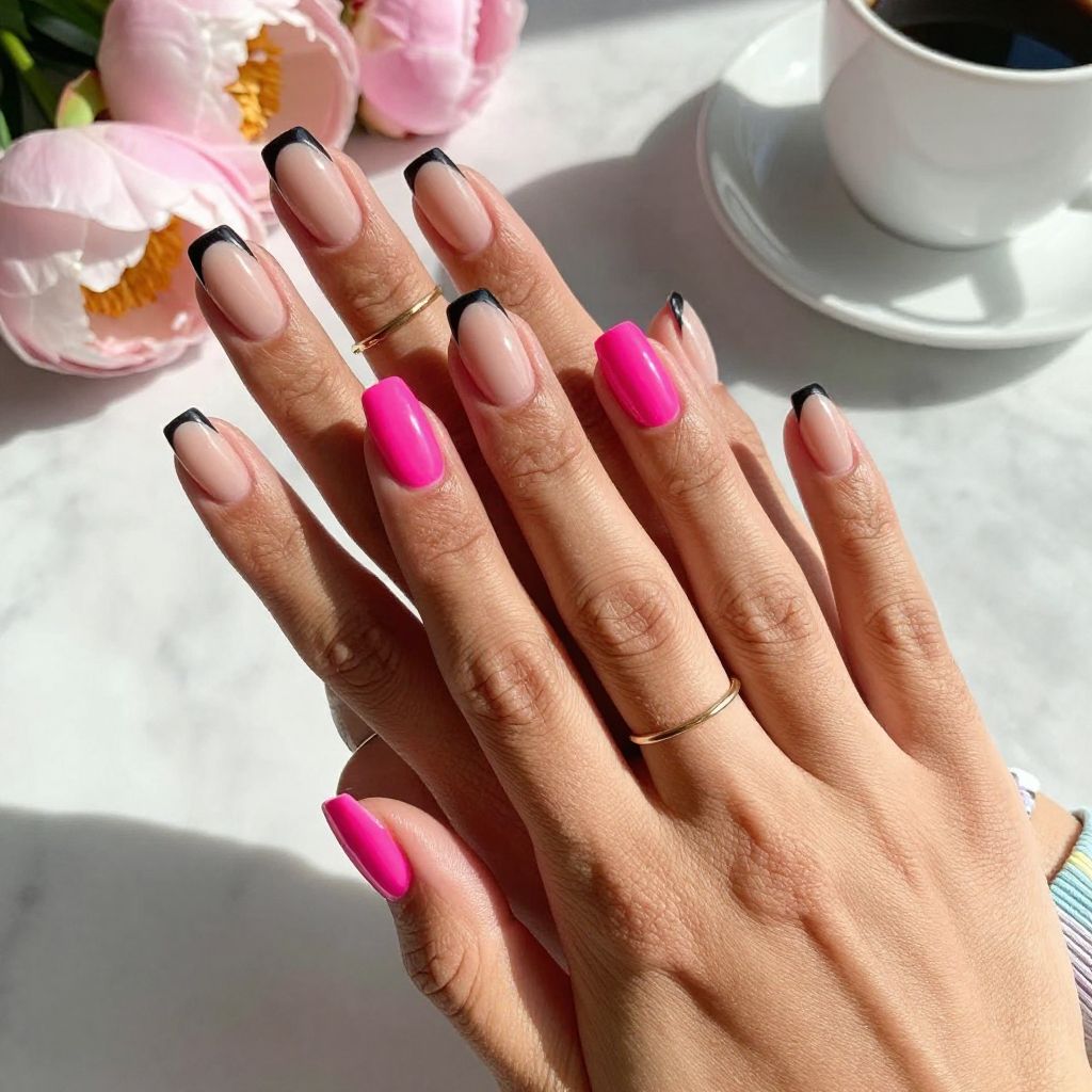 Black Tip with Neon Accent Nail
