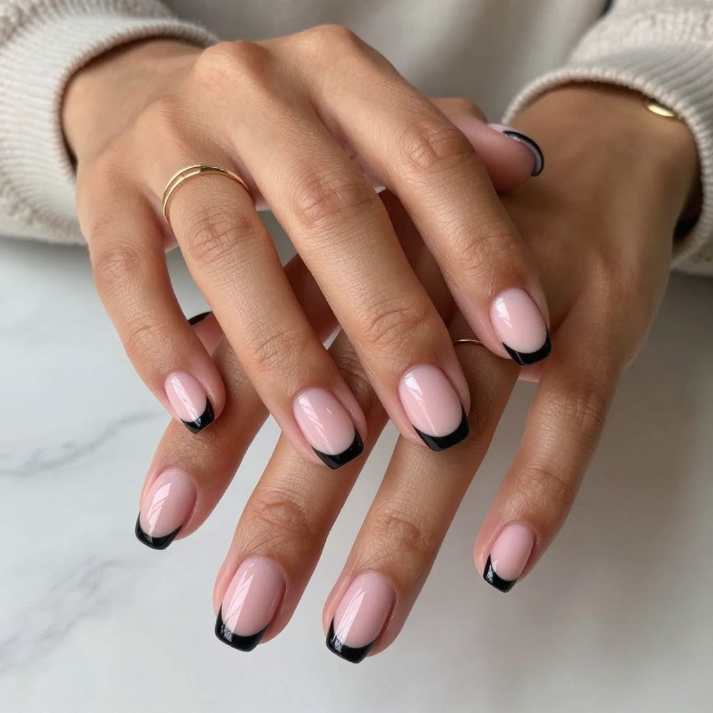 Black Tips on Short Rounded Nails