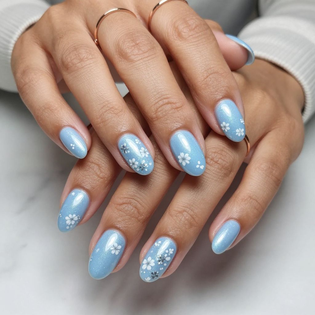 Baby Blue Blossoms with Pearly Sheen