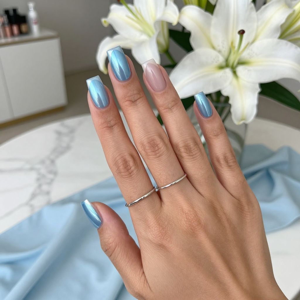 Powder Blue Chrome with Negative Space Triangles