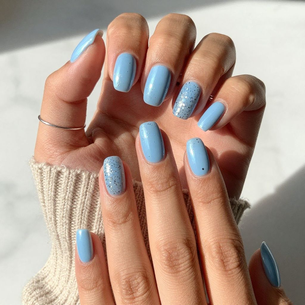 Pastel Blue Chrome with Glitter Dots