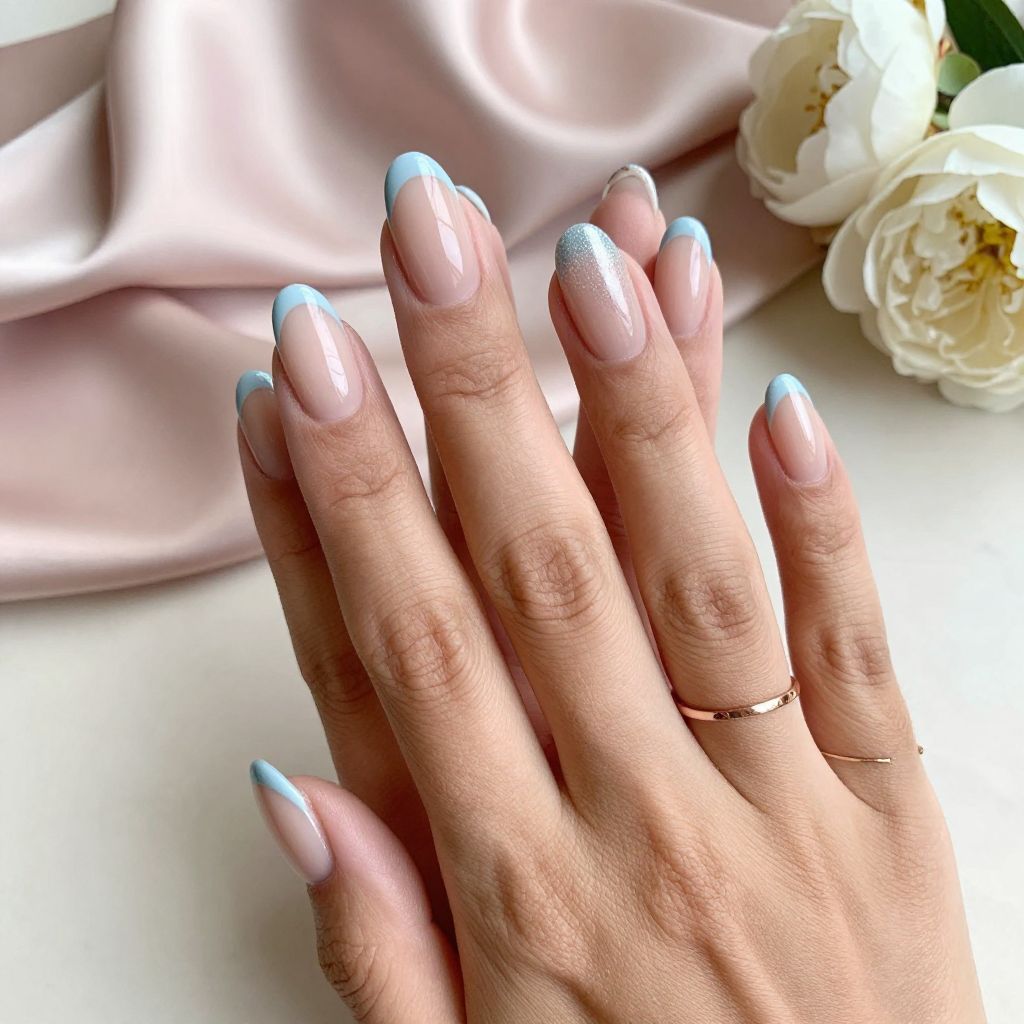 Light Blue Chrome French Tips