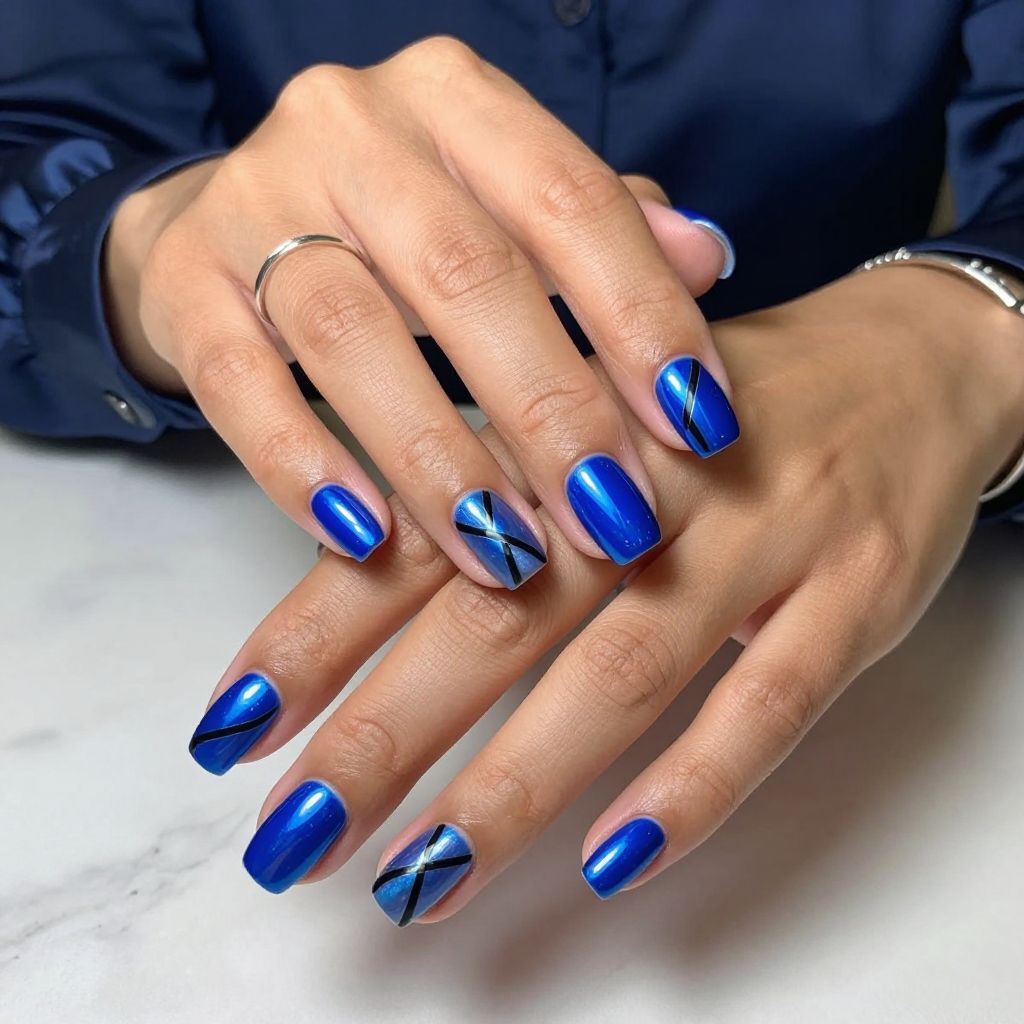 Royal Blue Chrome with Geometric Lines