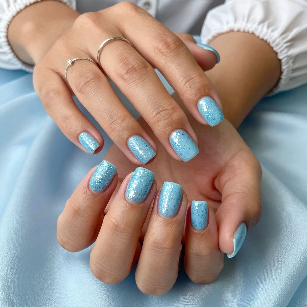 Icy Blue Glitter Explosion Nails