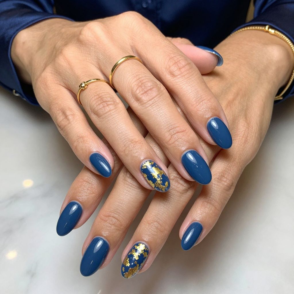 Twilight Blue with Gold Foil Accents Nails