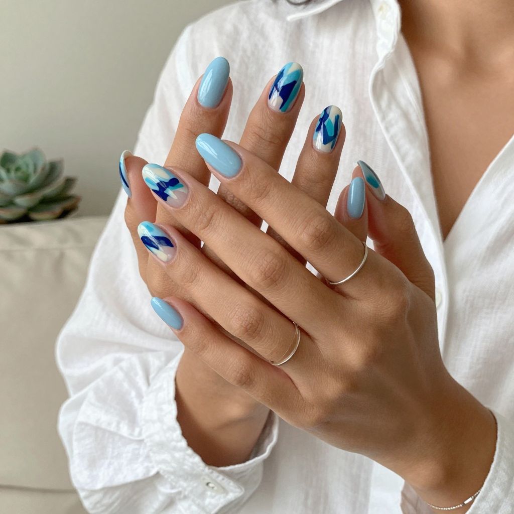 Sky Blue Abstract Art Nails