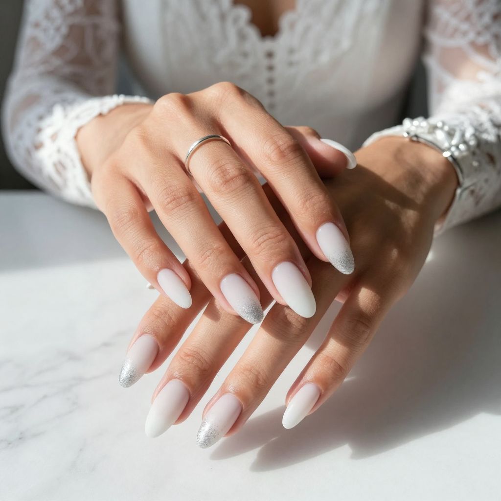 Frosted White with Silver Glitter Tips