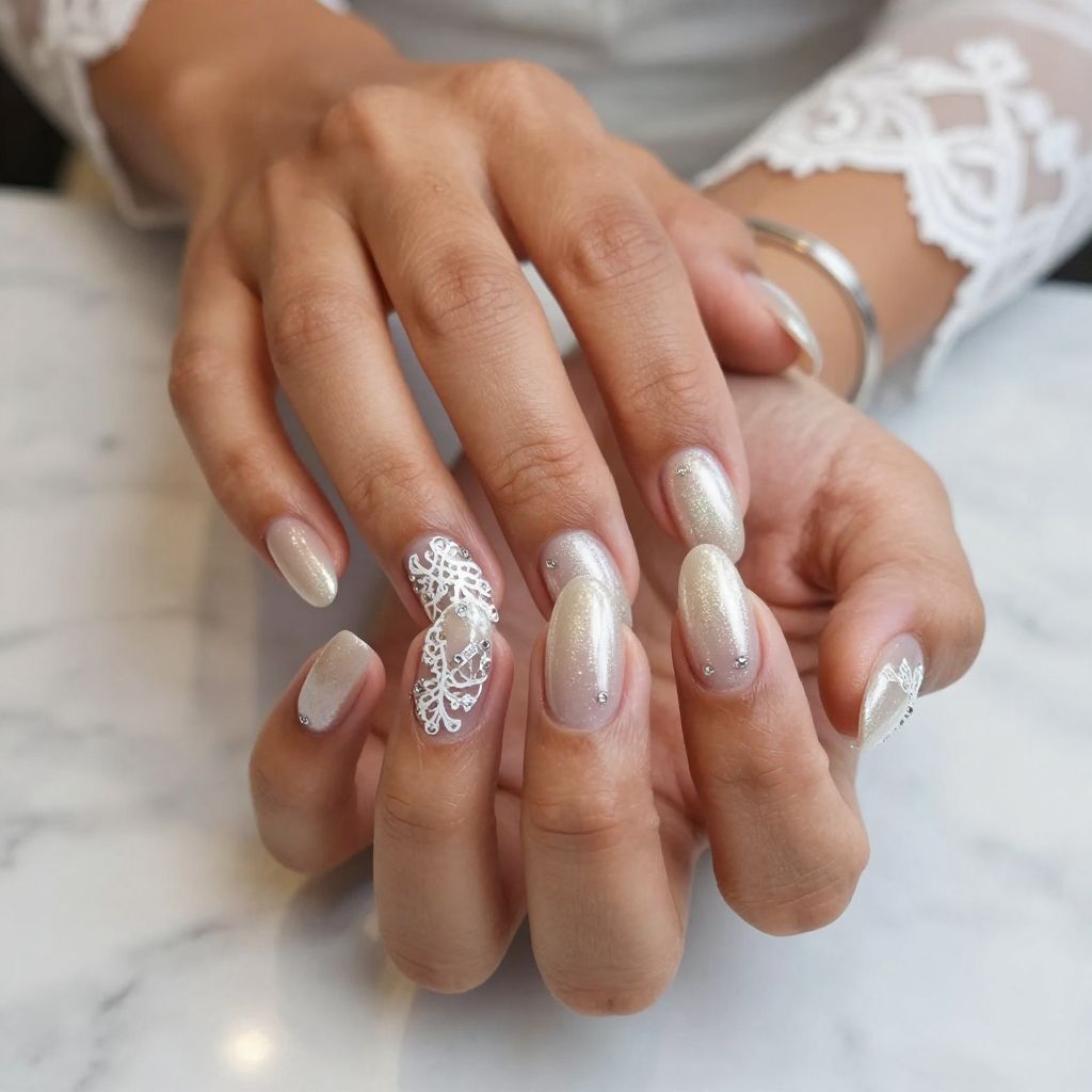 Champagne Lace and Rhinestone Accents