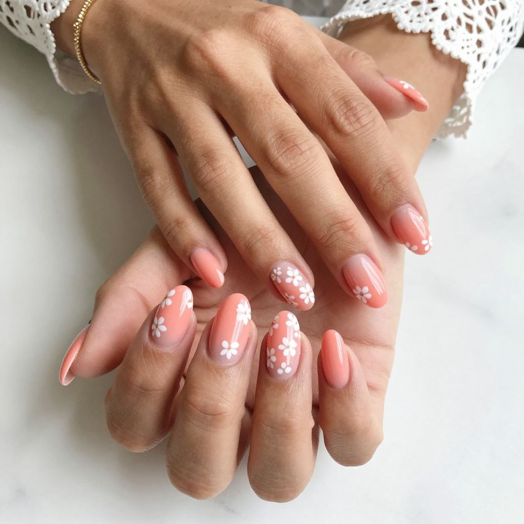 Soft Coral with White Floral Accents