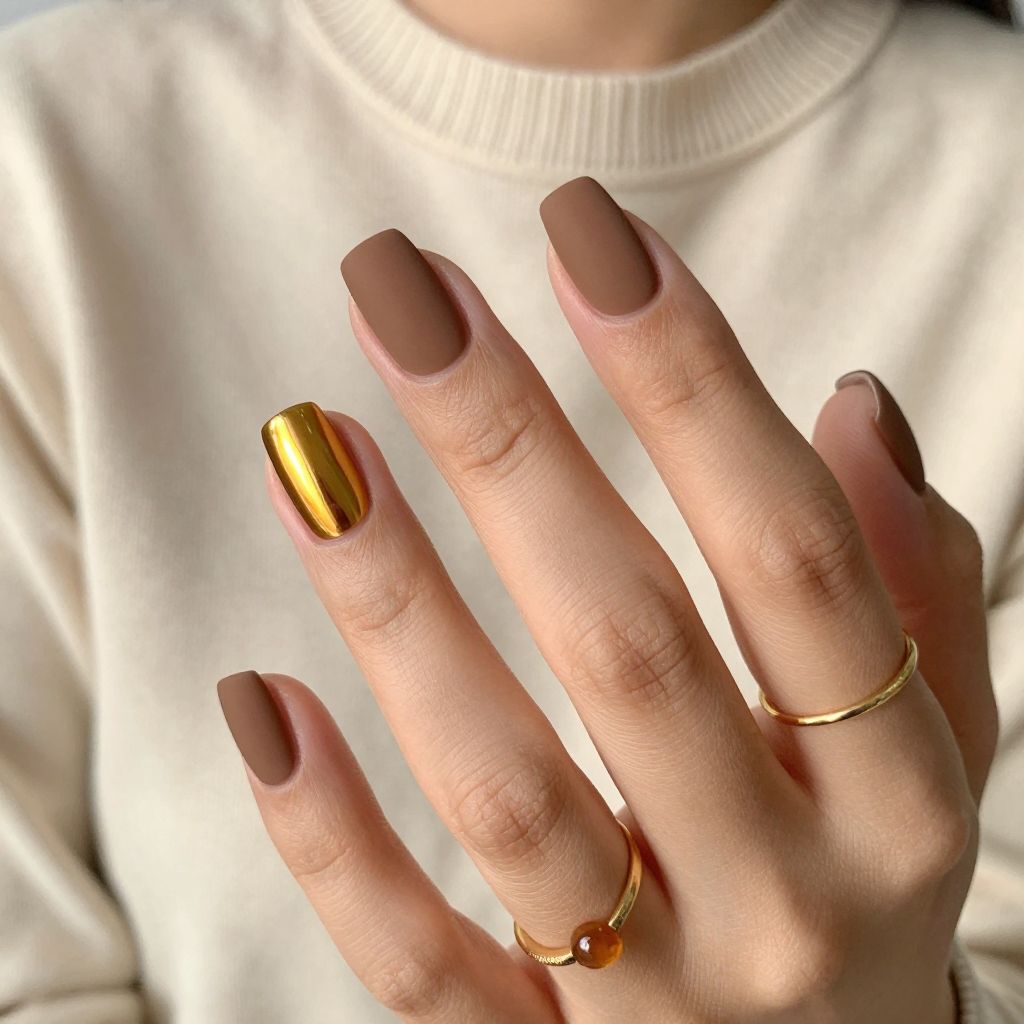 Amber Chrome Accent Nails