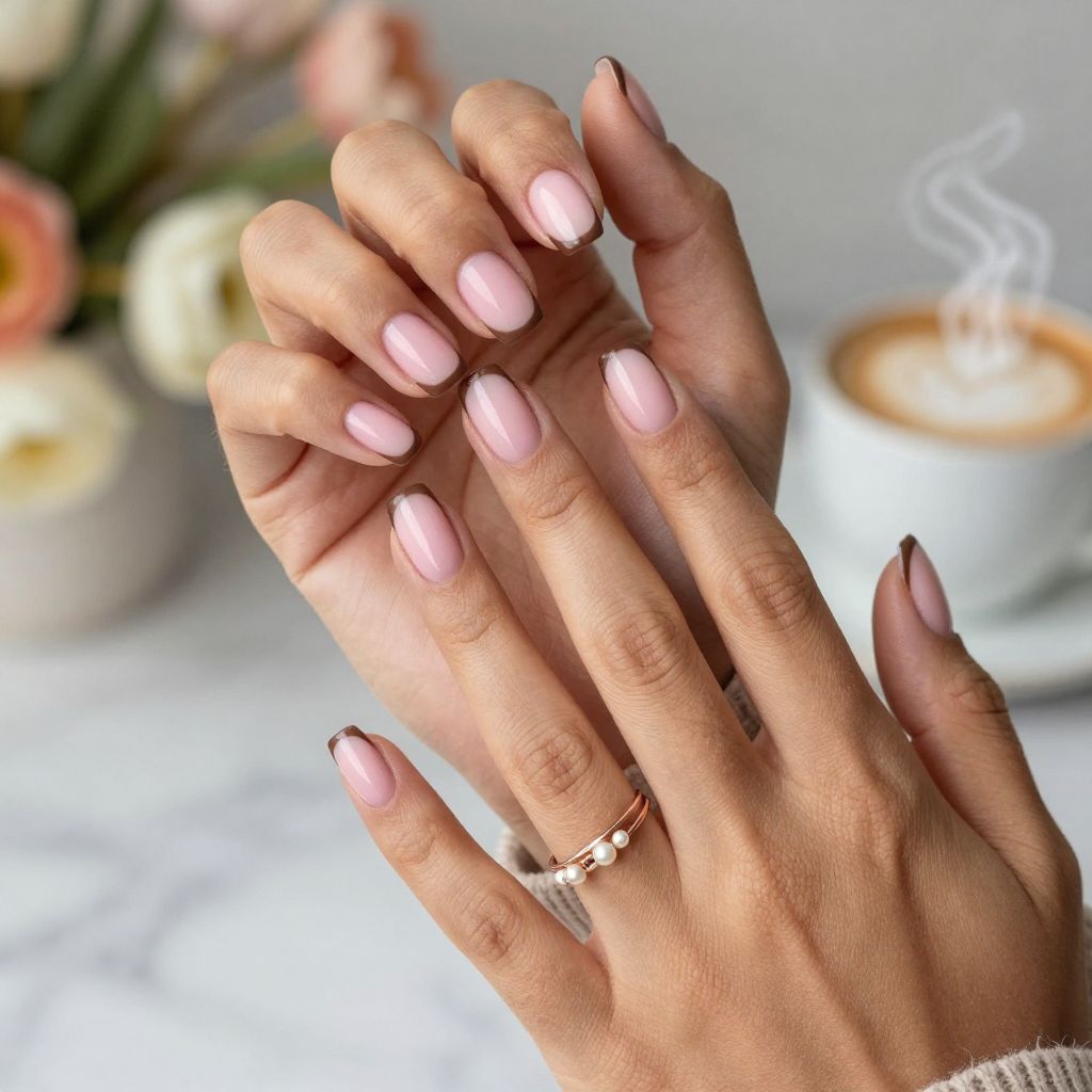 Deep Coffee Tips with Sheer Pink Base