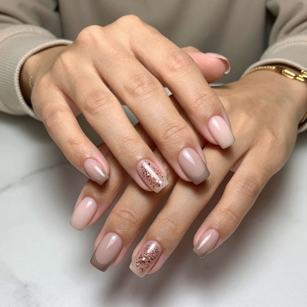 Taupe Tips with Rose Gold Glitter Accent